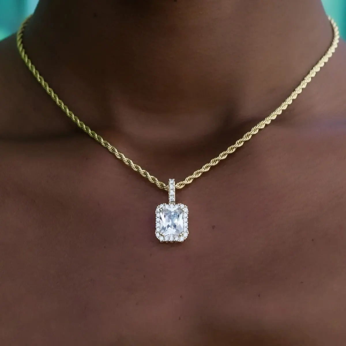 GLD Micro Diamond Stone Pendant in Yellow Gold, 18k Gold Plated, Life Guarantee - Perfect Gift(Chain Not Included)