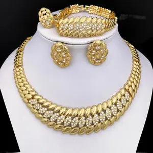 Fashion 18K Gold Plated Elegant Rhinestone Jewelry Set For Women - 4PCS Necklace Earrings Bracelet Ring Wedding Party Gift