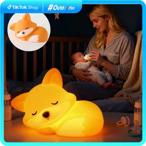 Cute Fox Baby Night Light for Nursery & Infants Room, Decorative Home Lighting Squishy Silicone BPA-Free Touch Lamp, Dimmable Bedside Lamp with 20-Min Timer, USB Rechargeable Soothing Nightlight for Boys Girls