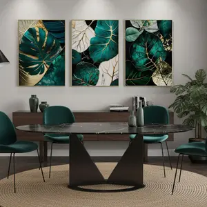 3pcs Abstract Natural Bonsai Leaf Texture Artistic Wall Art, Wooden Frame Home Decor, Oriental Style Hanging Paintings, Mdf Material, Made in China