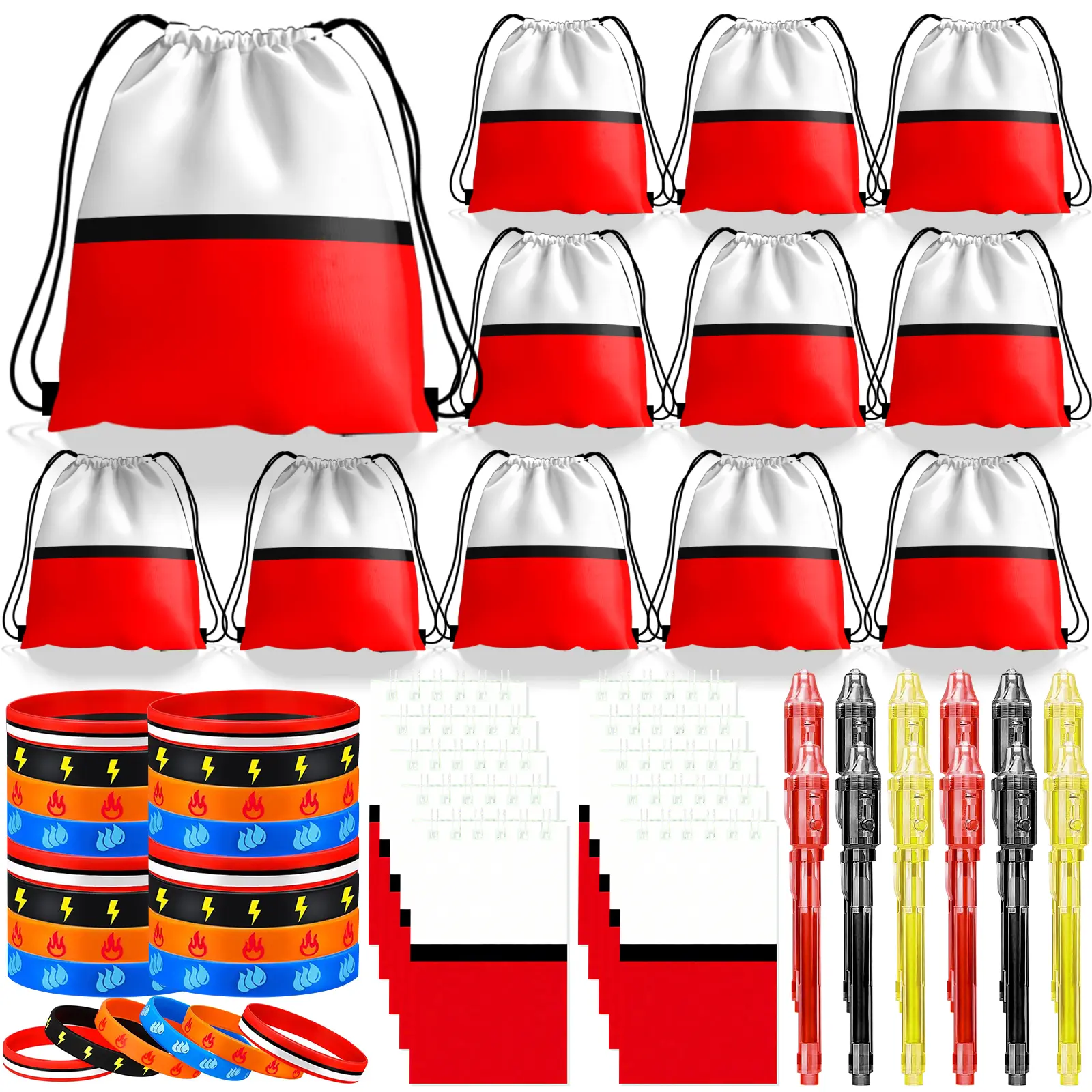 Retro Video Game Party Favor Pack, Festive Birthday Gift Set, Party Goodie Bag Stuffers with Drawstring Bags, Notebooks, Silicone Bracelets, Highlighters, Gifts