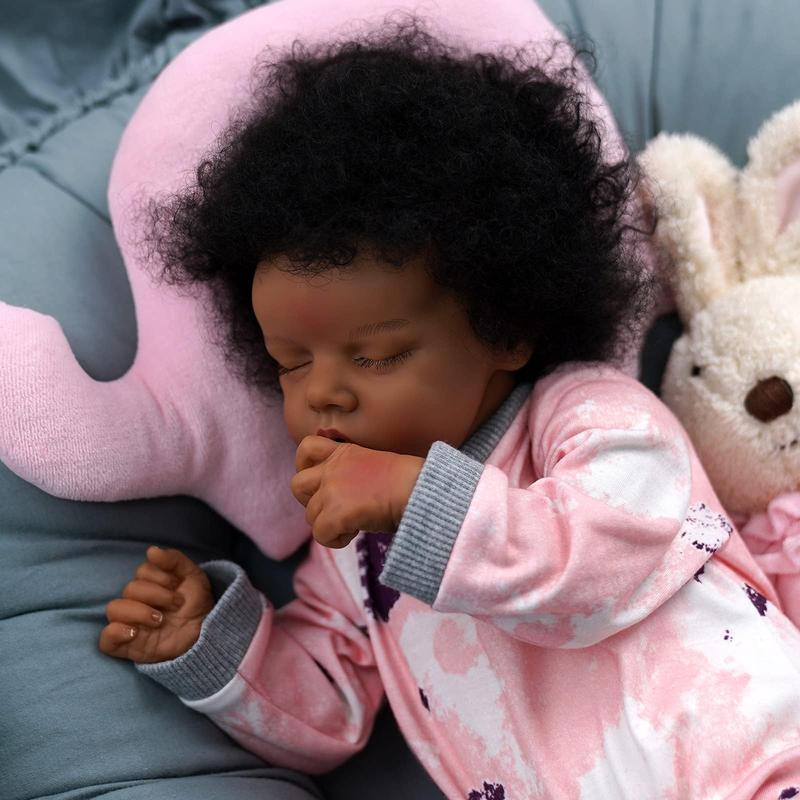 BABESIDE Lifelike Reborn Baby Dolls Black -17Inch Baby-Soft Body & Curls Realistic-Newborn Baby Doll African American Real Life Baby Dolls Cloth Body with Gift Box for Kids