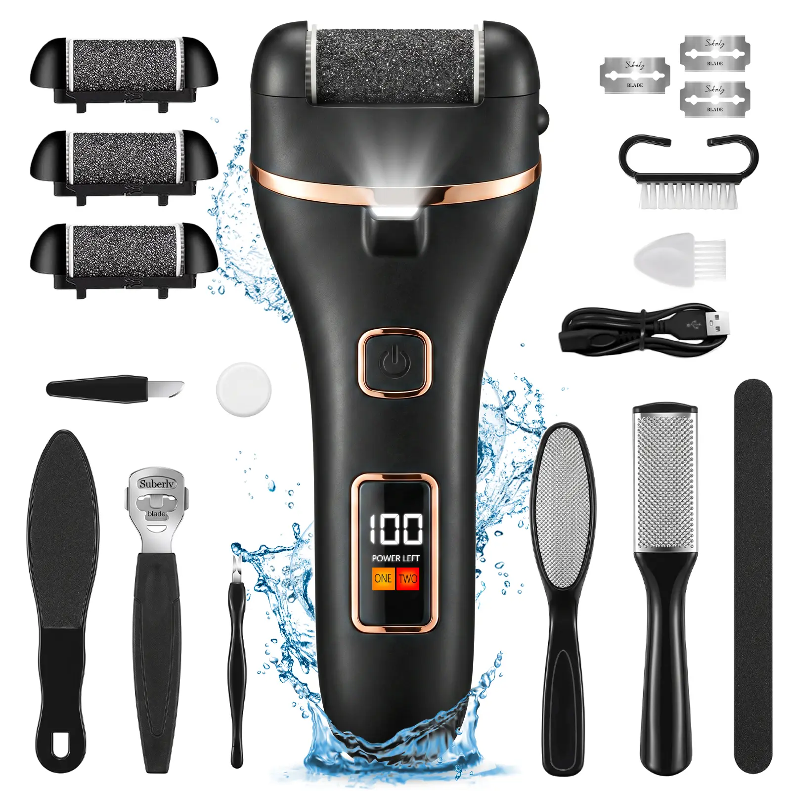 Electric Foot Callus Remover, 3 Rollers,Rechargeable Portable Electronic Foot File Pedicure Kits, Waterproof Foot Scrubber File, Professional Pedicure Tools, Foot Care for Dead Skin Ideal Gift