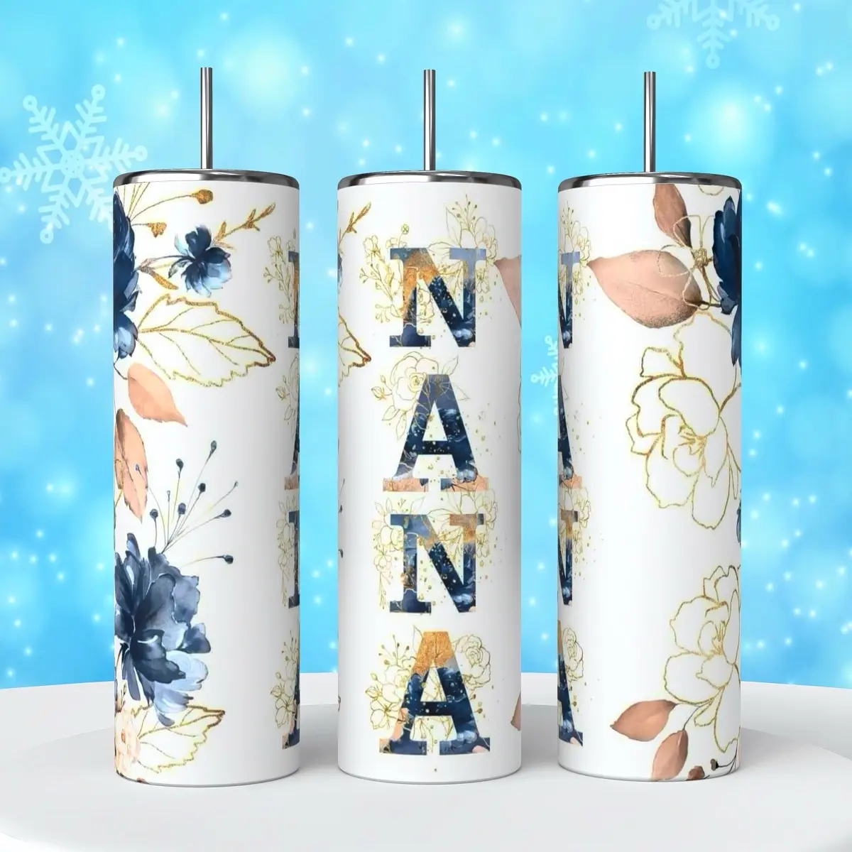 Nana Stainless Steel 20oz Tumbler Drinkware Flask with Lid - Floral Design, Leak-Proof, Reusable & Washable, Keeps Drinks Cold for 8 Hours Bottle Water Bottles Beverage Portable Mug Cup Bottled