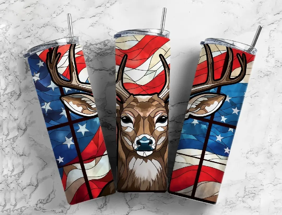 American Deer 20oz skinny Tumbler Drinkware Insulated Lid Coffee Portable