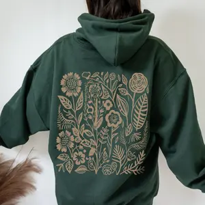 Brown Hoodie Forest Green Hoodie Dark Green Hoodie Wildflowers Hoodie Pressed Flowers Hoodie Nature Hoodie Cottage Core Hoodie