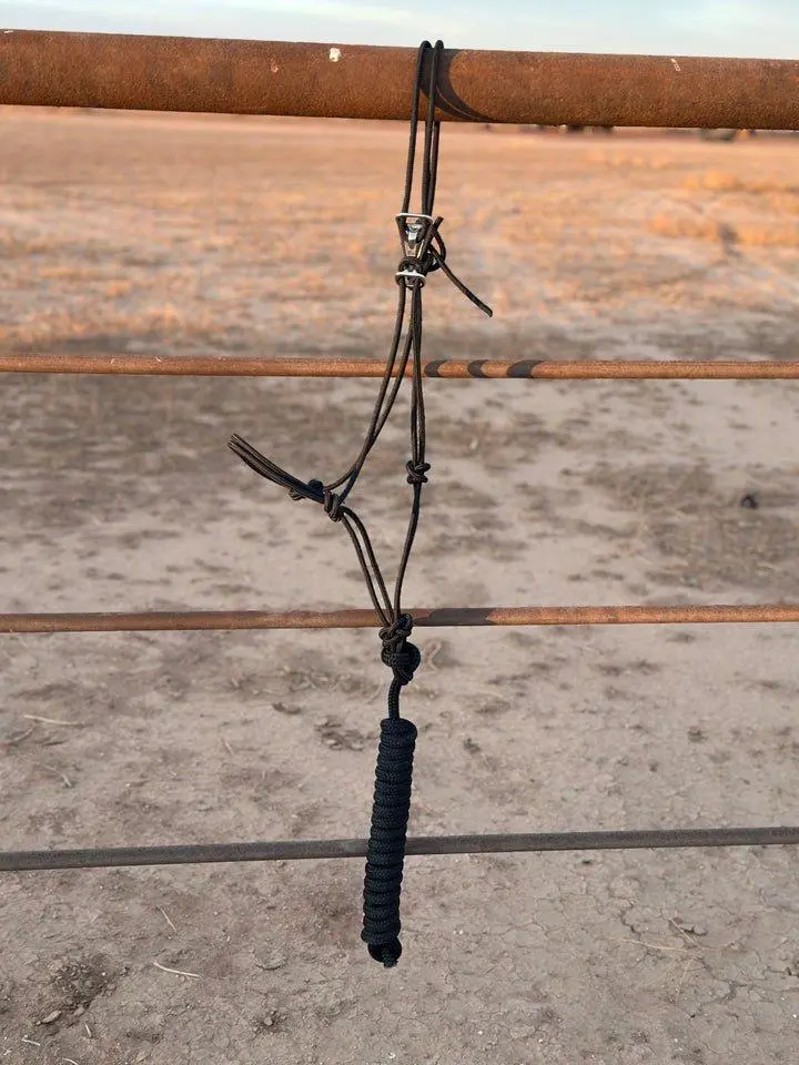 Black Easy Hook Rope Halter with 10' Coordinating Lead Rope - Standard Horse Size, Hand Tied in USA
