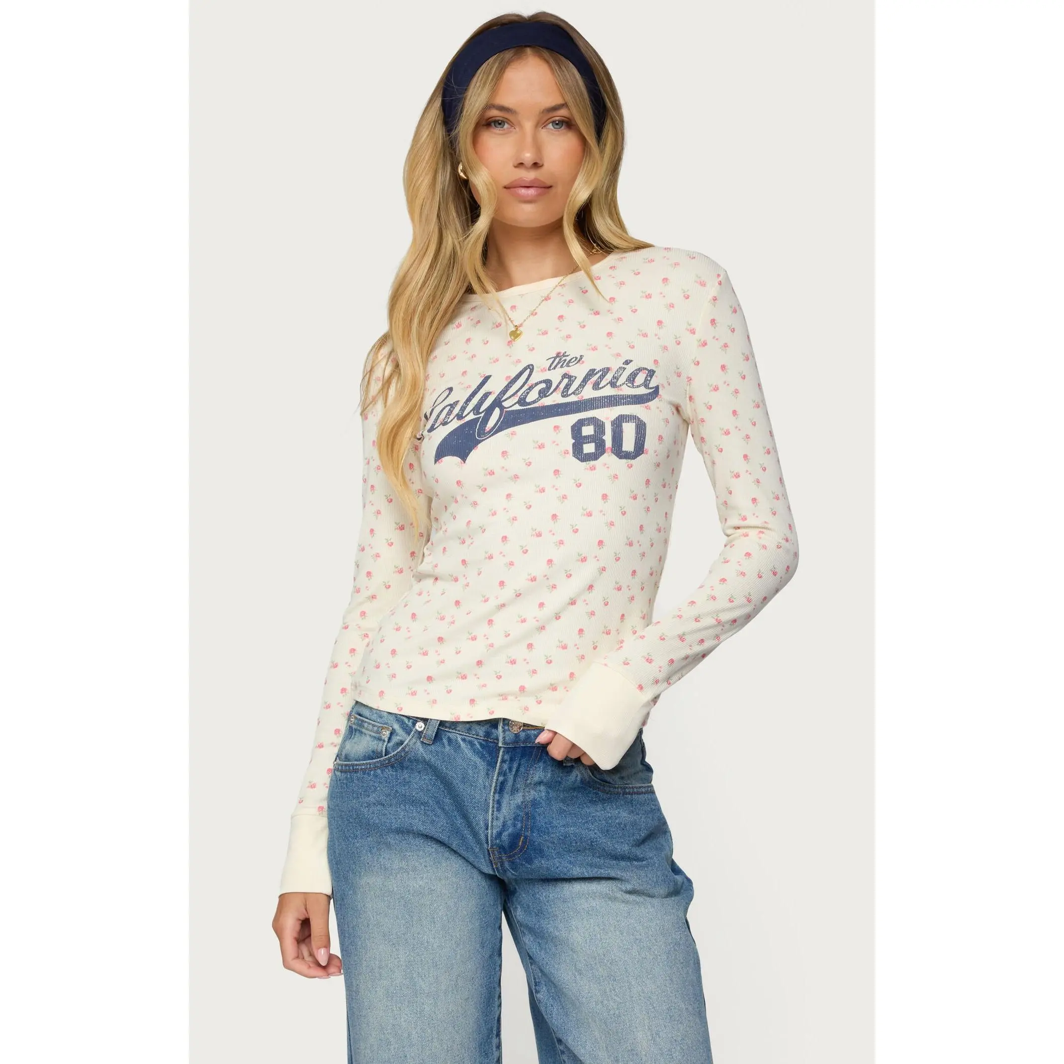 Edikted Women's Cali Floral Ribbed Long Seeve T-Shirt