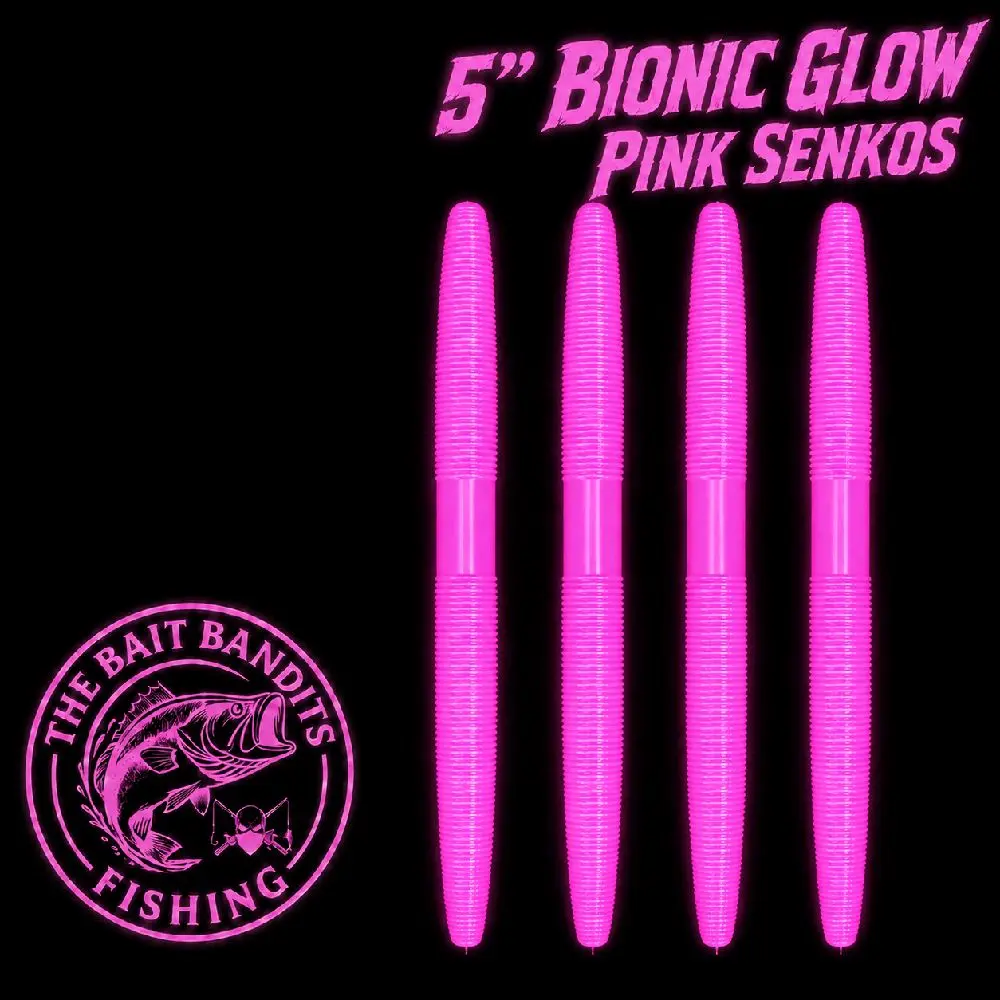 Afterglow Pink Senko – 5” (8ct) (Glow in dark fishing lures)