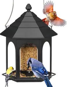 Kingsyard Metal Bird Feeder for Outdoors Hanging 3 lbs Seed Feeder Wild Bird Feeders for Garden Cardinal Finch Bluebird Easy to Fill & Clean Black Squirrel Proof with Drainage Holes