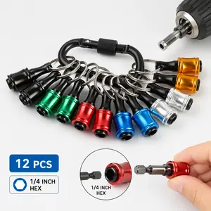 12Pcs Keychain Bit Holder with Carabiner, 1/4" Hex Quick Release Drill Bit Extension