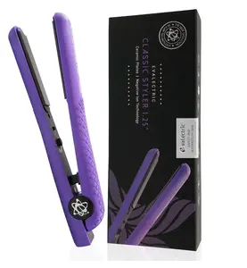 Evalectric Classic Styler Ceramic Flat Iron - 1.25" Ceramic Flat Iron with Floating Plates - Dual Voltage Hair Straightener - Negative Ion Technology - Travel Friendly - Deep Purple