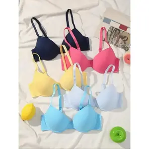 5-piece set of simple, fresh macaron-colored, versatile, comfortable, gathered bras for women, offering enhanced support and comfort for all seasons.