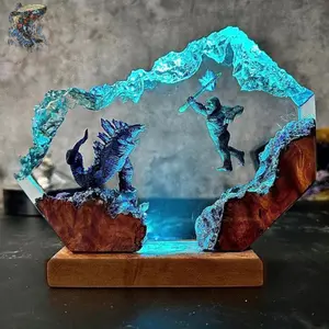 Lighting Accessories Handmade Resin Epoxy G\OD.ZI/LLA vs Ko.ng , Two Leg.endary monsters fight, custom Resin Lamp, Personalized Gift, Christmas Gift