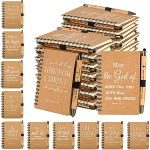 Christian Prayer Journal Spiral Notebooks Bulk with Pens - Small Lined Notepads (4.13"x5.43") - Father Day Gifts for Women,Church Members &  Study Groups (30 sets Brown)
