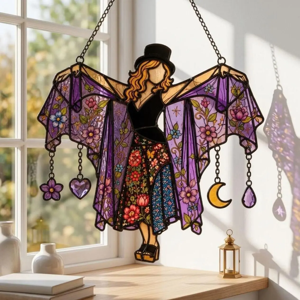 Stevie Nicks Inspired Acrylic Suncatcher, Witchy Window Hanging, Faux Stained Glass Decor
