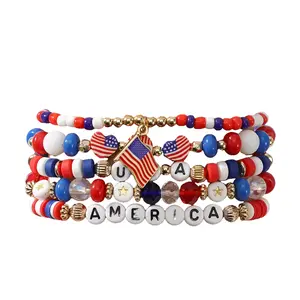Fashion Jewherican Flagelry 5 Pieces AnTheme Bracelets Independence Day BeadedElastic Wristbands Stretchakble Red WhiteBlue Resin Vristbands with IFlag ShapesPerfect for Evervdav Use