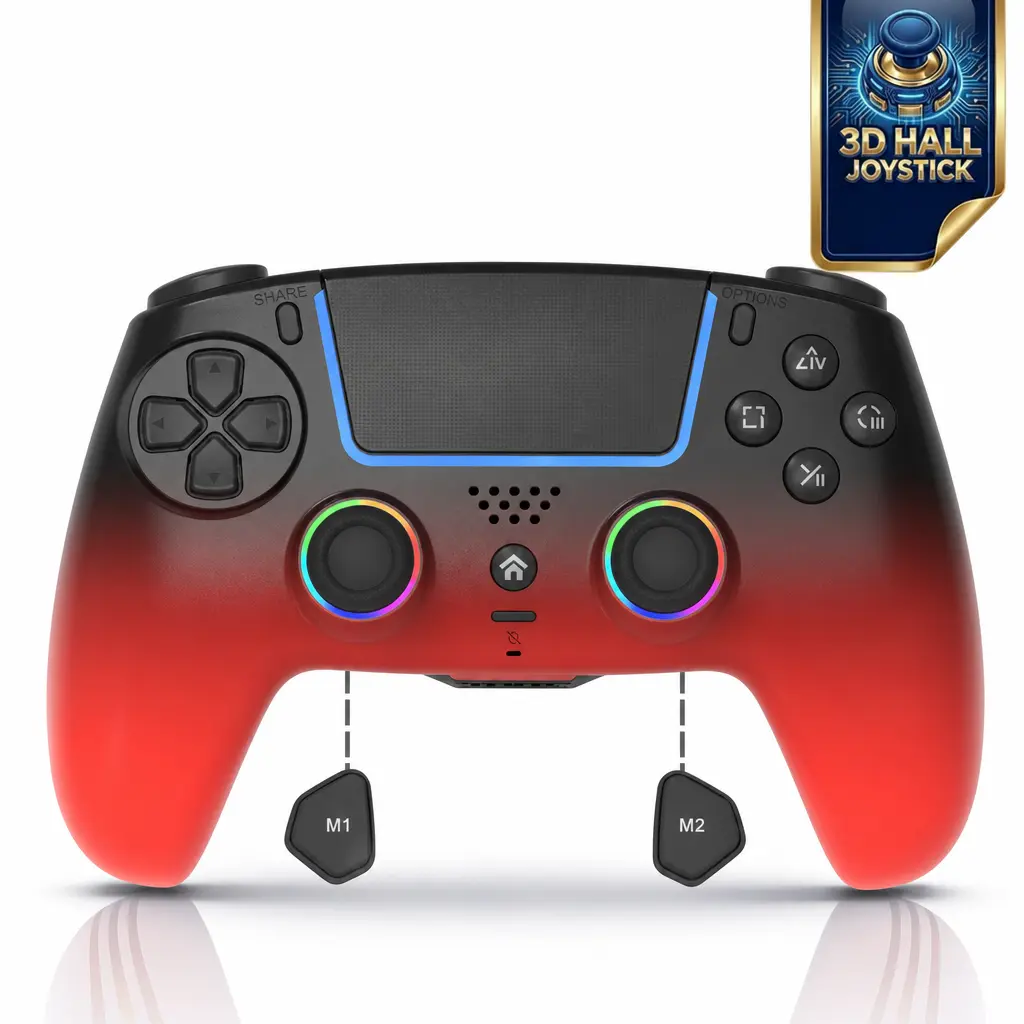 Olevo PS5 wireless controller game handle, compatible with PS5/PC — anti-drift sticks, programmable macro functions, rear buttons, six-axis gyroscope, dual vibration, rapid fire, touchpad, Bluetooth 5.0, 3.5 mm audio microphone jack