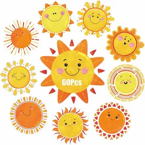 60 count Sun Cutouts, 10 Designs Bulletin Board Decoration Sun Cut-Outs DIY Crafts Project Spring Summer Sunshine Party Supplies