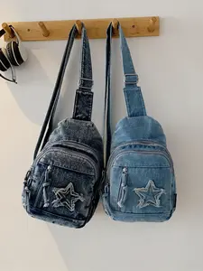 Simple and stylish denim star-patterned chest waist bag, easy to match daily multi-pocket crossbody bag, Crossbody Belt Bags