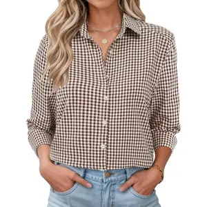 Women??s Plaid Button Down Shirt ?C Fall 2025 Trend Oversized Cotton Gingham Blouse for Layering & Street Style Outfits cottagecore  outfits