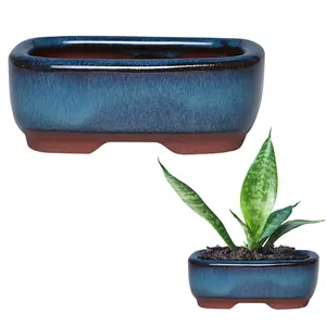 Rectangle Yixing Clay Planter Pots with Ventilation Holes Small Ceramic Flower Pot for Succulents Seedlings Bonsai Plants Indoor Outdoor Home Table Desk Windowsill Garden Decor