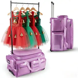 Dance Bag with Garment Rack, Glitter Purple 28" Dance Competition Must Haves Competition Dance Bag with Rack, Costumes Rolling Garment Bags For Travel Collapsible Suitcase for Dancers Performers