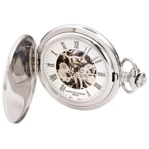 Charles-Hubert Paris  Stainless Steel White Dial Mechanical Pocket Watch