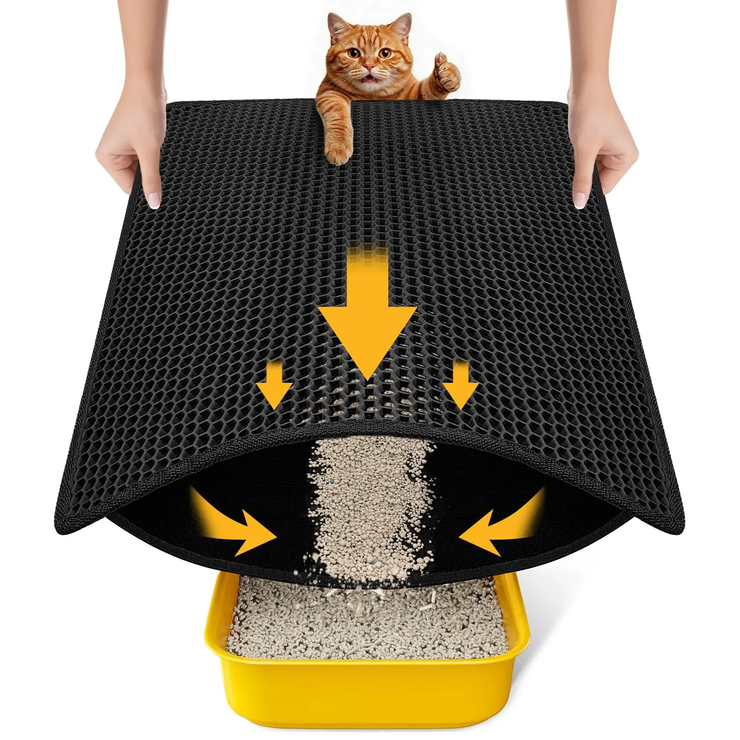 Waterproof Honeycomb Cat Litter Mat - Double-Layer, Anti-Slip Bottom, Left-Side Open, Urine Proof, Easy to Clean EVA Mat for Floor Protection