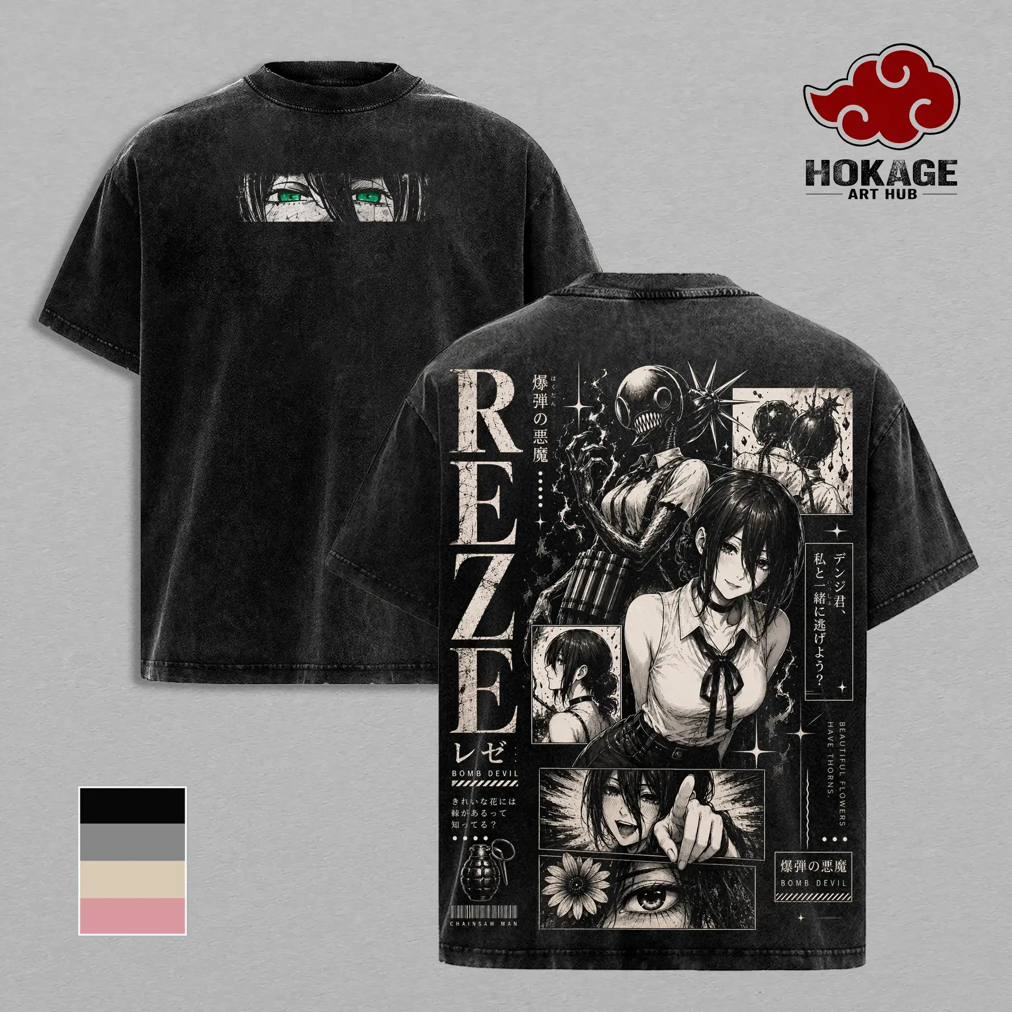 Reze Chainsaw Man T-Shirt Bomb Devil Anime Graphic Tee, Unisex Cotton Distressed Vintage Manga Shirt Back Print, Men's Trendy Streetwear Merch & Y2K Graphic Tees, Perfect Casual Top For Anime Lovers, Best Washed Oversized Graphic T Shirts Men Gift Now.