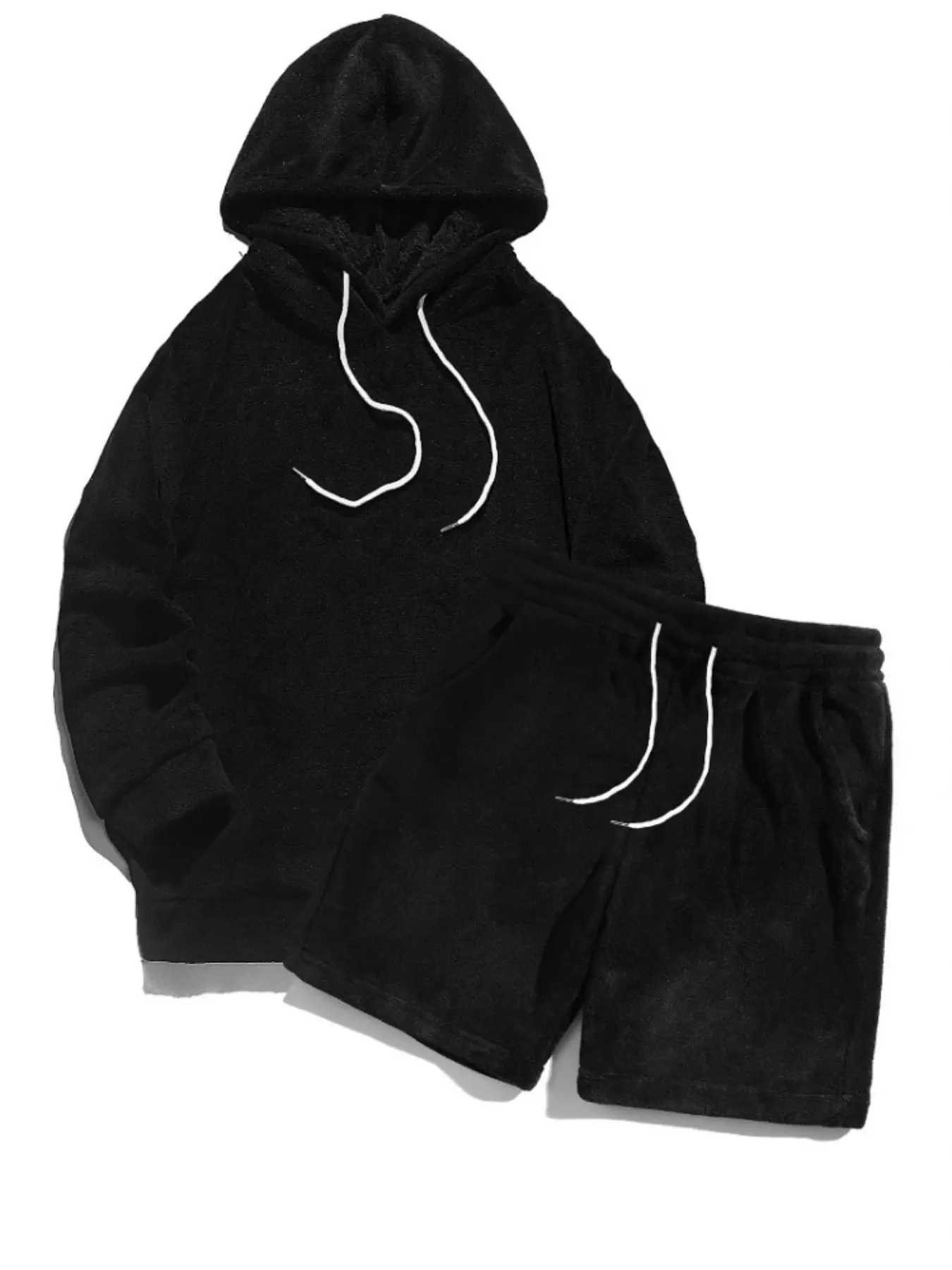 Men's Fluffy Fleece Loungewear Set, 2 Piece Outfit with Long
