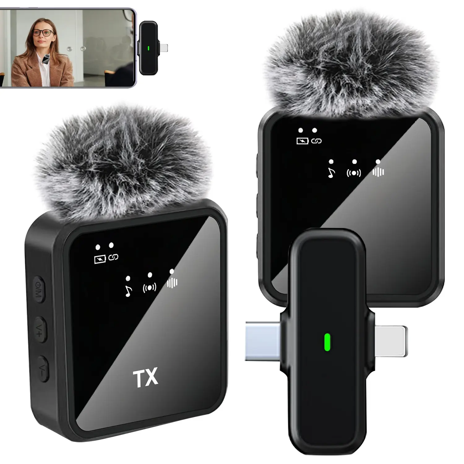 Wireless Lavalier Microphone for iPhone/Android Smartphone, Noise Reduction, Plug and Play Mini Lapel Mic Clip on Microphone Wireless, Ideal for Content Creator, Video Recording, Vlogging, Streaming, Live Streaming Mic
