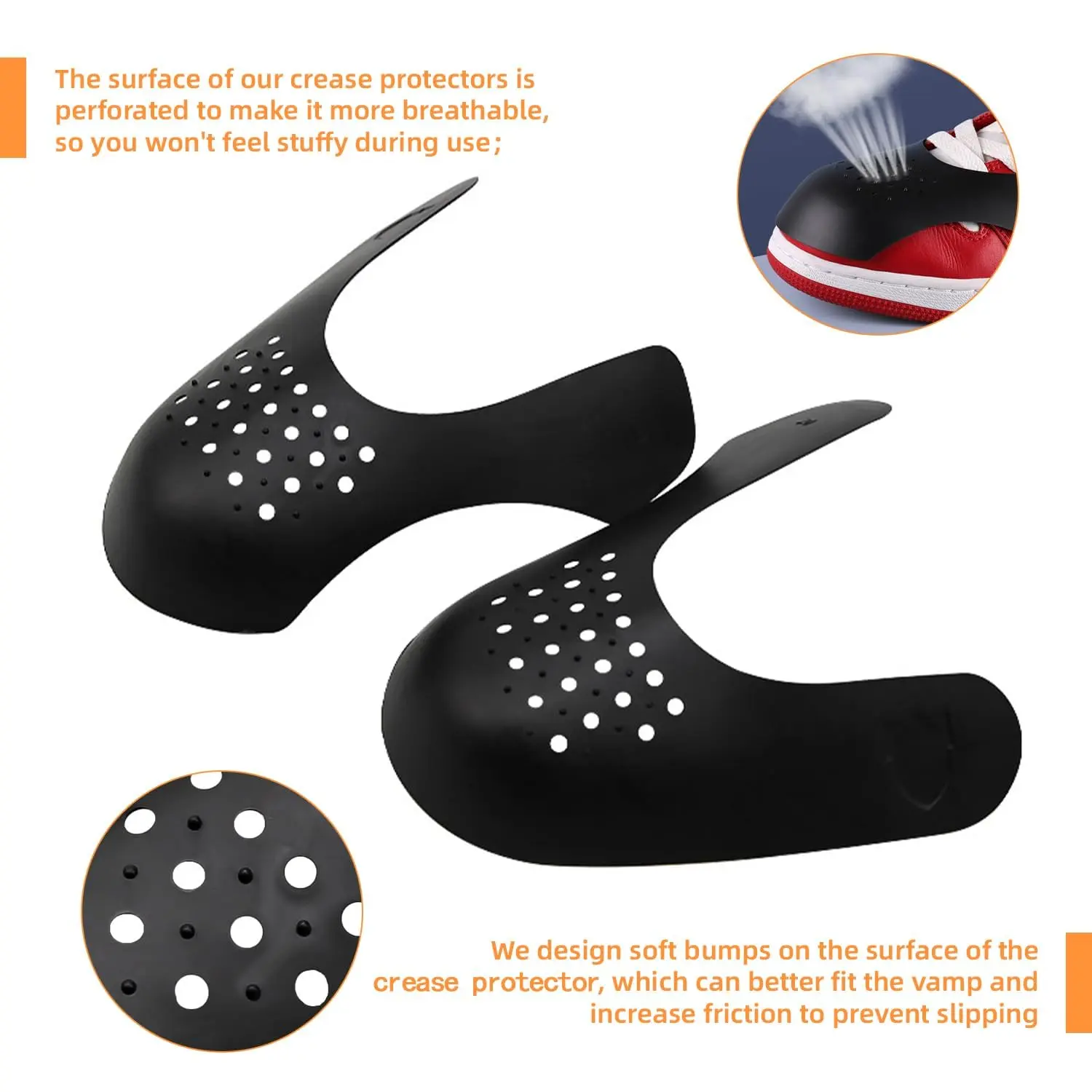 8 Pairs Shoe Toe Crease Protectors for Sneakers, Silicone Anti-Crease Inserts with Ventilation Holes, Trim-to-Fit Shoe Inserts for Sizes 5–9