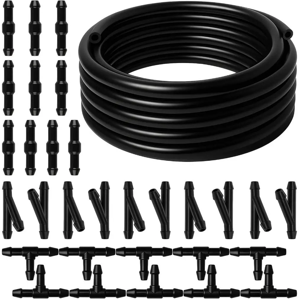 Windshield Washer Hose Kit, 4M Flexible Durable Rubber Washer Fluid Tubing & 30 PCS Leak-Proof Connectors For Connecting Car Pump and Nozzles For Cars,SUVs,Trucks