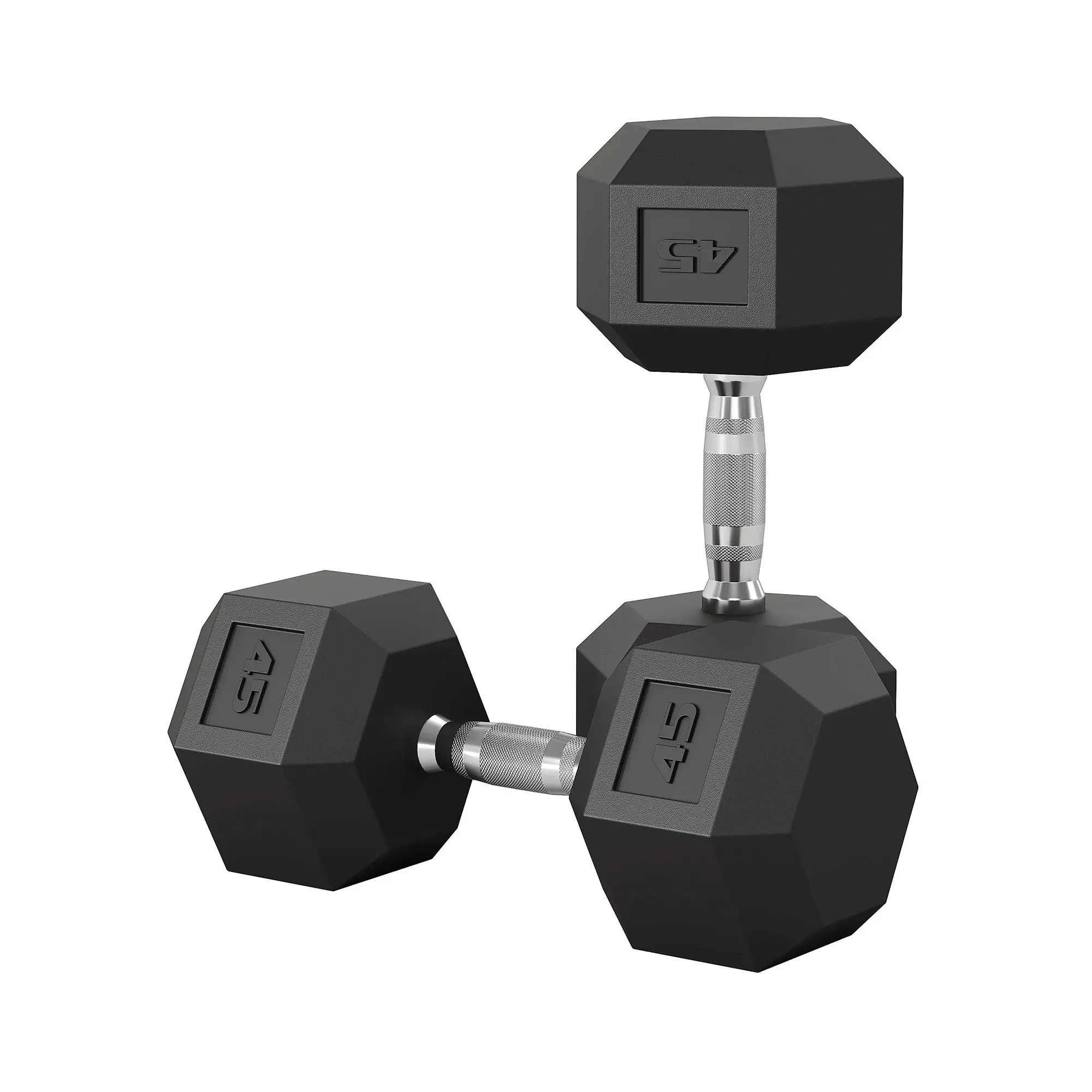 45 LB Hex Dumbbell Set of 2 - Durable PVC Coated Hand Weights Pair - Anti-Roll & Non-Slip Cast Iron Dumbbells with Textured Carbon Steel Handle - Professional Strength Training Equipment for Home Gym, Workout & Fitness