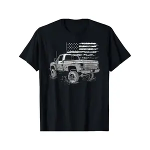 Vintage Men's Pickup Truck T-Shirt Featuring Classic American Flag Motif