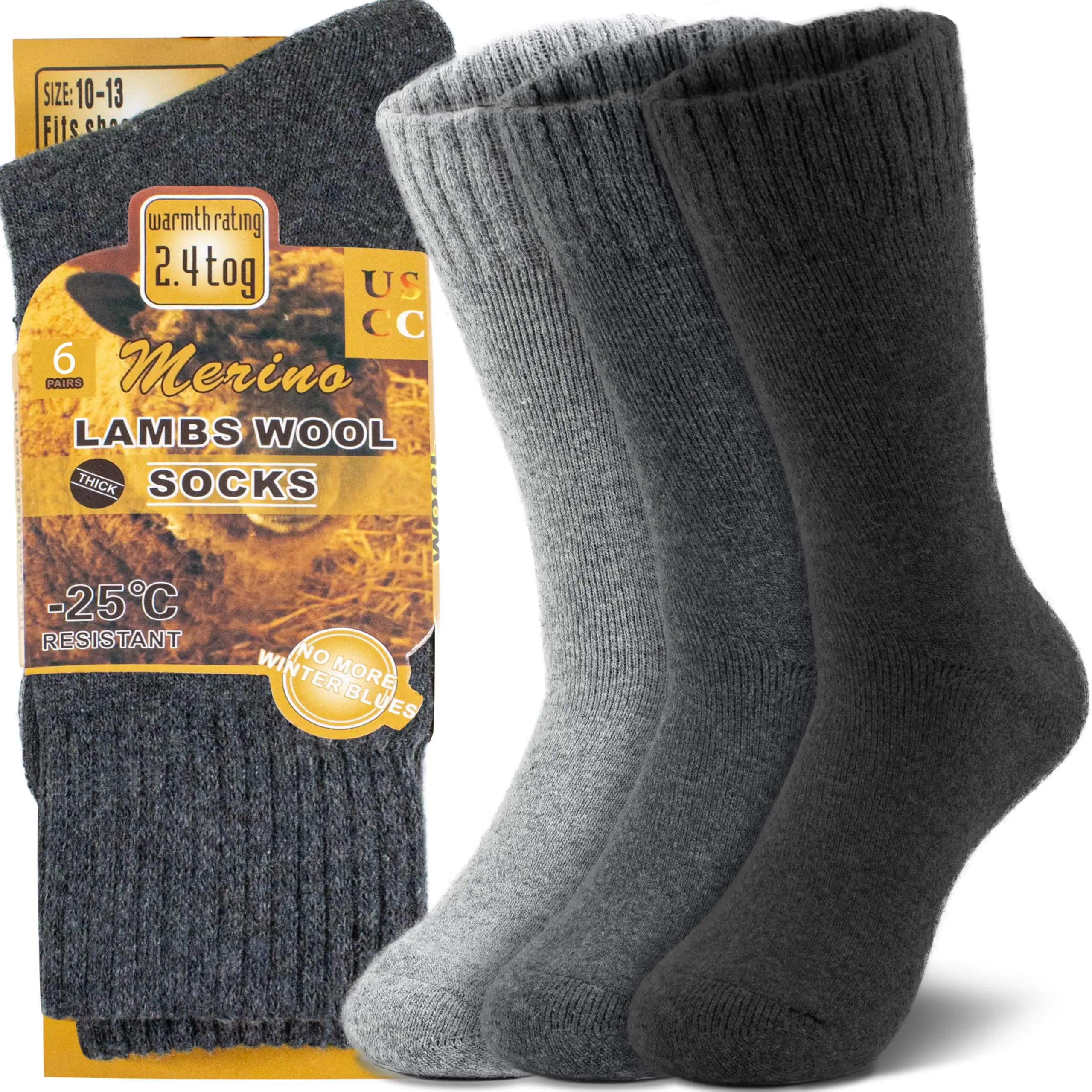 NevEND 6 Pairs Mens Heavy Duty Thermal Boot Socks Winter Warm Insulated Heated Cotton Wool Work Crew Thick Warm Socks 7-12 Menswear Underwear thermal underwear