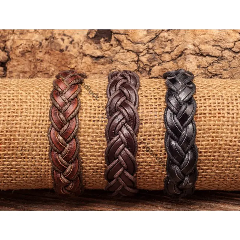 Lot 3PCS Surfer Leather Hemp Handmade Friendship Bracelet Wristband Adjustable