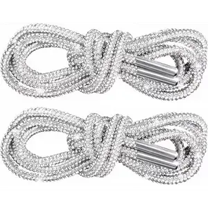 Glittering Rhinestone Shoe Laces - 4 Pack Metal Loop Decorative Laces for Sneakers, Boots & Hoodies