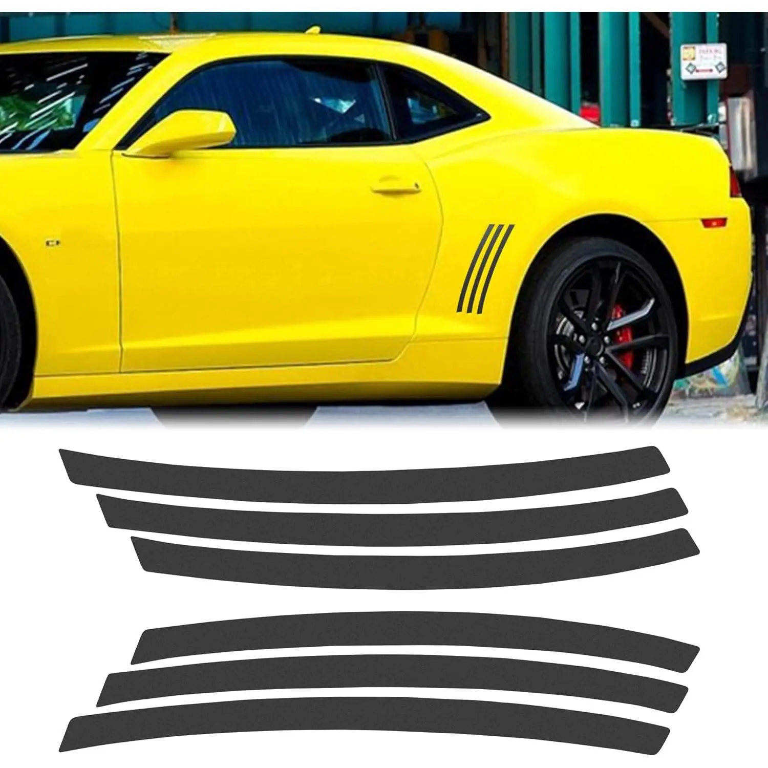 Matte Black Chevron Stripes Stickers - 6-Piece Vehicle Accessories, 3-Layer Long-Lasting Vinyl Decals for Chevrolet Camaro 2010-2015 Car Side Vent Insert Inlay