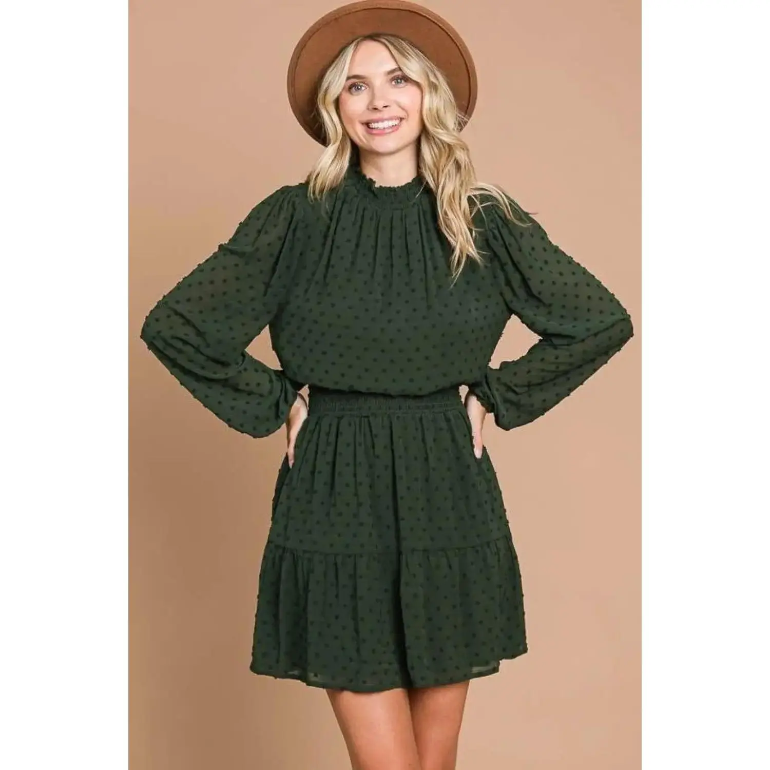 Culture Code Swiss Dot Smock Neck Mini Dress with Pockets