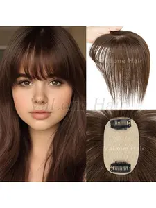 5X9 Real Human Hair Topper Wigs with bang for women,Dark brown,Stright hair, Increase hair volume & Covering white hair, Enhance temperament, Suitable for various occasions