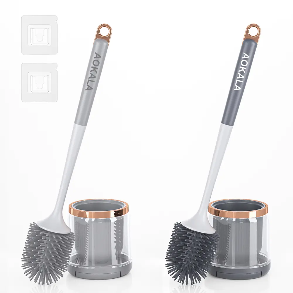 Aokala Toilet Bowl Brush and Holder with Tweezers, Long Handle Toilet Cleaner Brush for Deep Cleaning, Restroom Bathroom Decor Accessory, Silicone Brush, Toilet Brush Set, Toilet Scrubber Brush, Bathroom Cleaning Tool, Home Goods