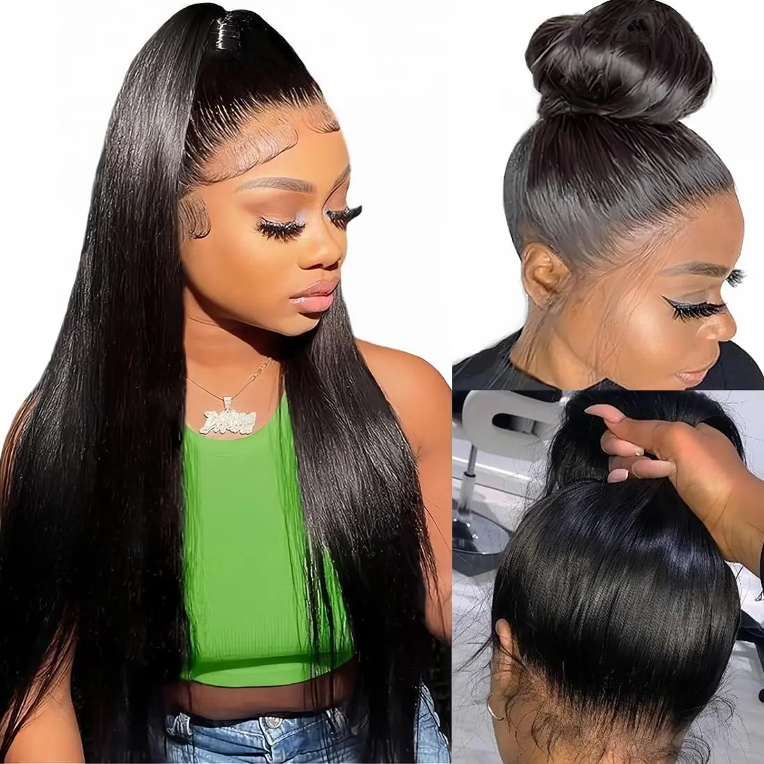 100% Human Hair Straight 360 Lace Frontal Human Hair Wigs HD Transparent Lace Melt All Skins Wig Raw Virgin Hair 180% Density