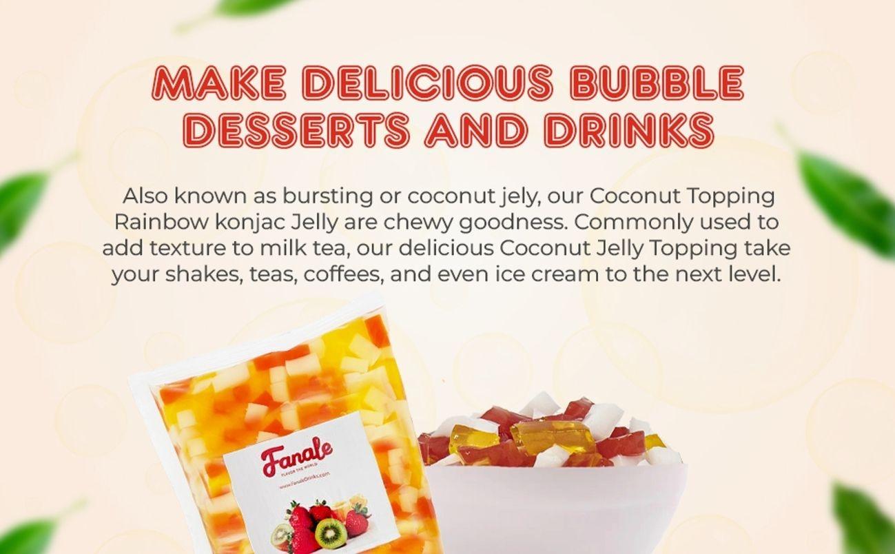 Fanale Coconut Jelly Topping nata de coco for Bubble Tea | Rainbow Konjac Jelly Topping for Boba Tea, Smoothies, Slushes, Desserts 400g(Pack Of 1) Fanale Coconut Jelly Topping nata de coco for Bubble Tea | Rainbow Konjac Jelly Topping for Boba Tea, Smoothies, Slushes, Desserts 400g(Pack Of 1)