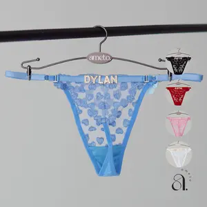 Rhinestone Letter Name Thong – Personalized Crotchless Thong Lingerie | Open Crotch Low Waist Thong | Sexy Custom Thong Gift Idea