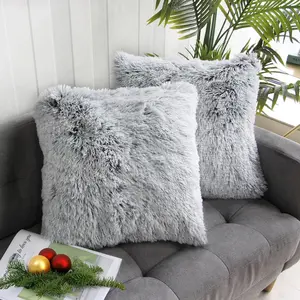 2 Packs Pillows Cover 18"x18", Soft Gray Ombre Faux Fur Throw Pillow Case, Luxury Decorative Square Cushion Cover for Farmhouse Home Decor for Sofa/Bed/Chair, 45x45cm
