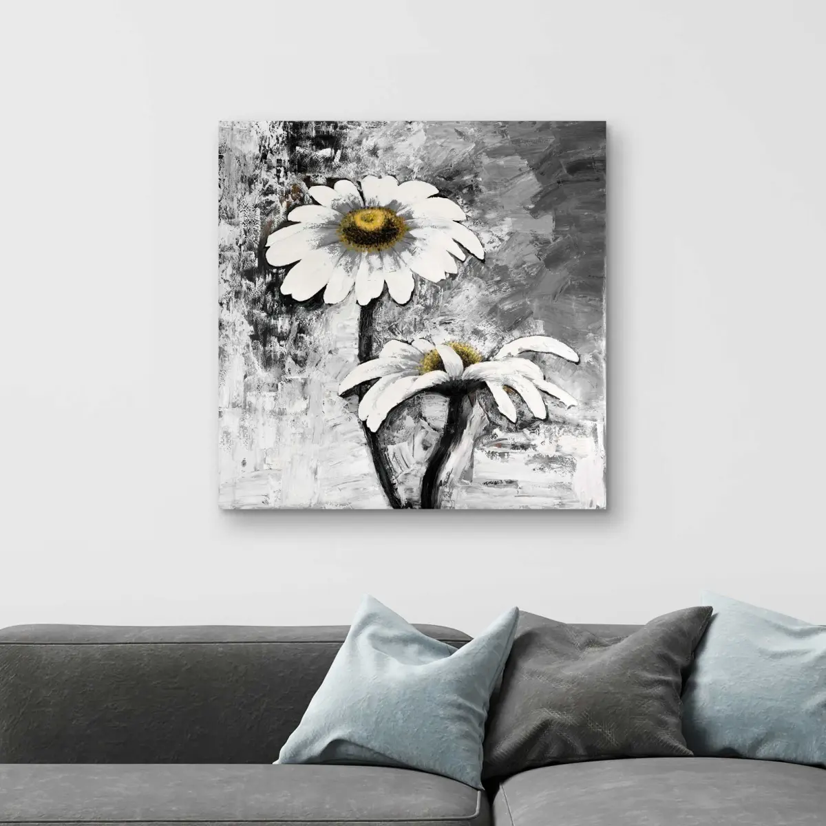 212 MAIN 32x32 in. Modern Abstract Daisies Flowers Wall Photo Print - Artistic Nature Artwork, Living Room Home Decor Accent, Gift-Giving Option