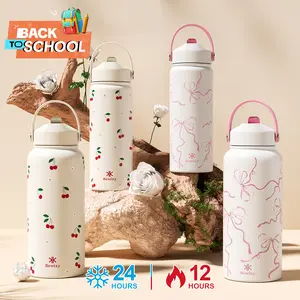 [Family Set Cup]KEWIXY 18OZ/32OZ Insulated Water Bottle, Flip Straw Lid, Stainless Steel, Leak Proof, 24-hour Cold, Reusable Vacuumflask, for Travel, Gym and School Tumbler Containers Cute Drinkware Portable Loop