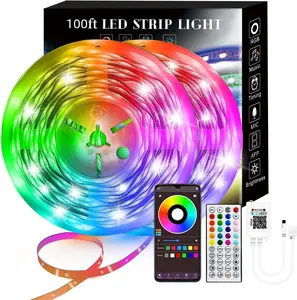 100FT Led Strip Lights RGB Music Sync for Bedroom ,more Creative Led Bluetooth Christmas Lights with Smart App and Remote Control Indoor Lighting, for room decorating party decor